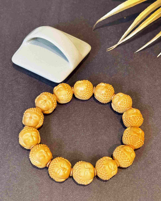 “Silent Faces” Sacred Walnut Bracelet – Hand-Carved Buddha Beads for Peace and Presence