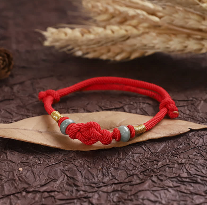 Red Thread of Fate Bracelet – Jade & Gold Woven Blessing